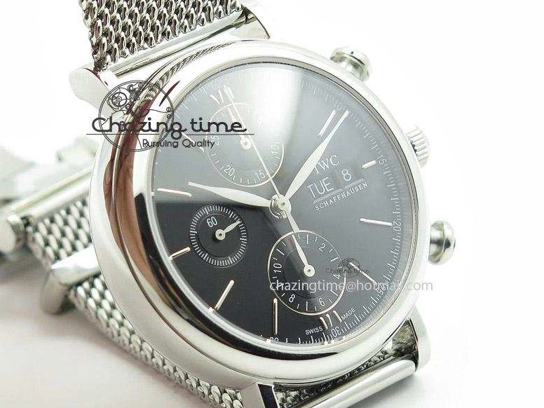 MIROTIME 0215 Portofino Chrono SS Black Dial on SS Mesh Bracelet A StreetReady 7399